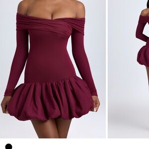 Oh Polly Off-Shoulder Wine Dress